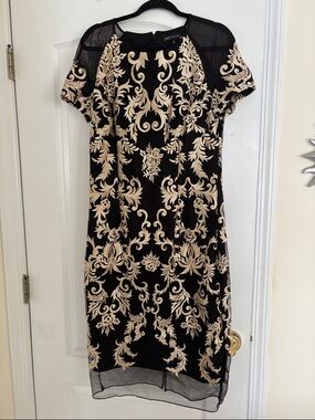 Jax Black Cream Embroidered Overlay Dress-12